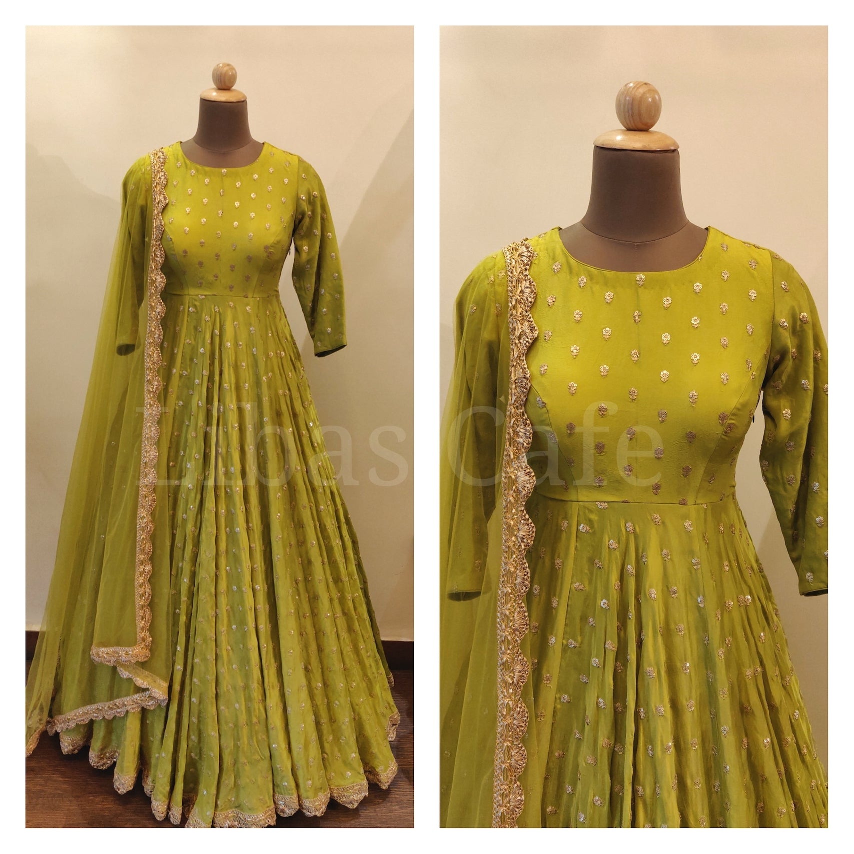 Sequin Motif Olive Green Anarkali Suit